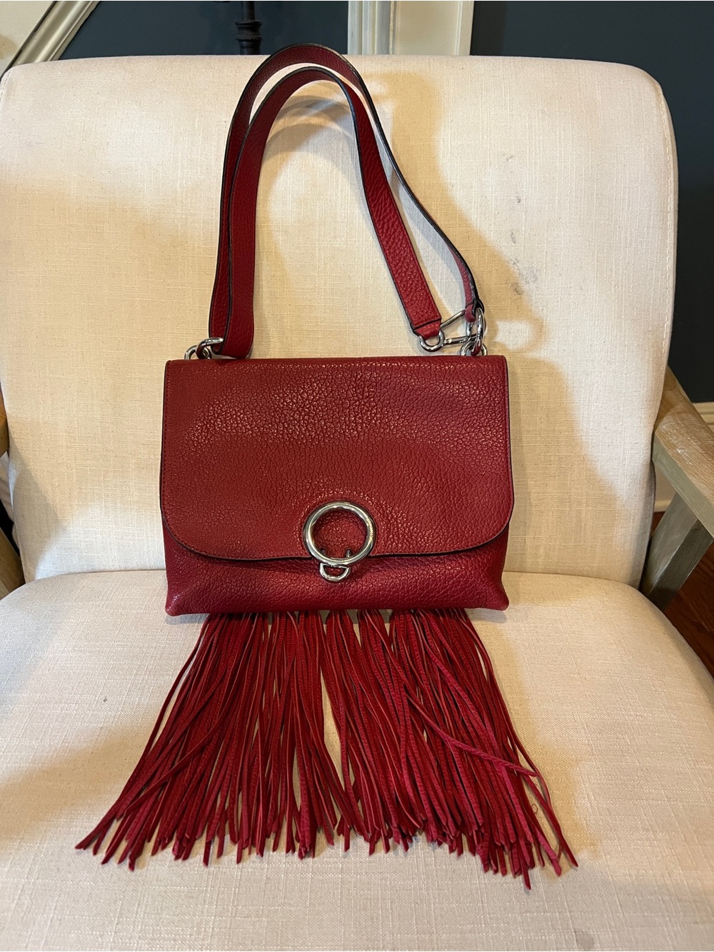 Rebecca Minkoff Red Leather Fringe Shoulder Bag